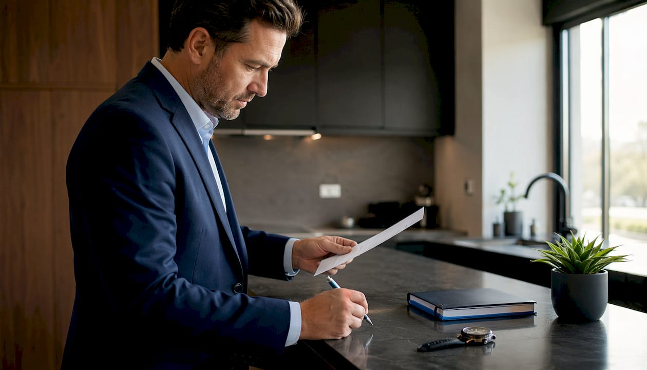 Man reviewing contract before signing