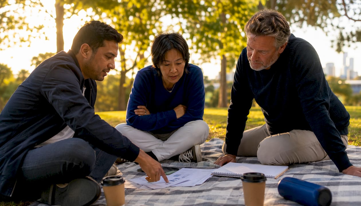 Small business owners discussing agency pricing