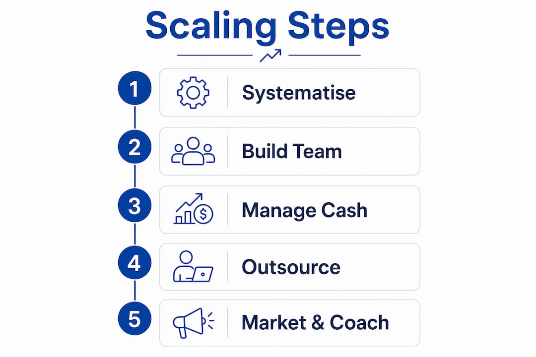 Infographic showing steps to scale service business