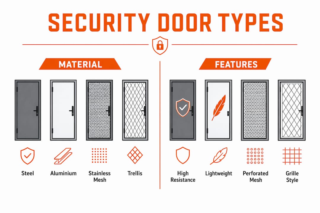 Comparison infographic of apartment security door types