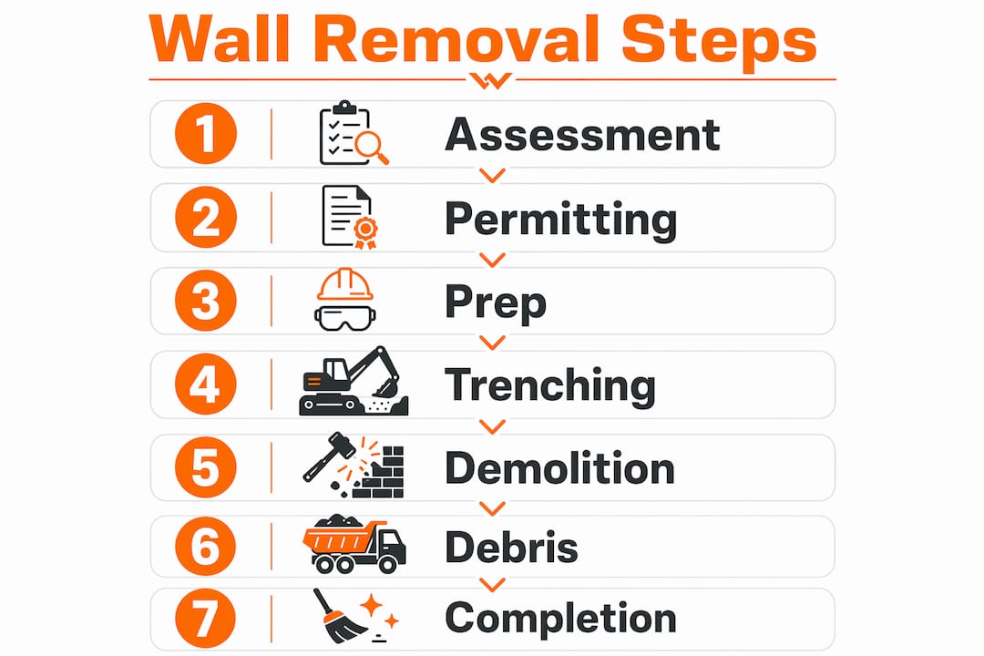 Infographic illustrating retaining wall removal steps