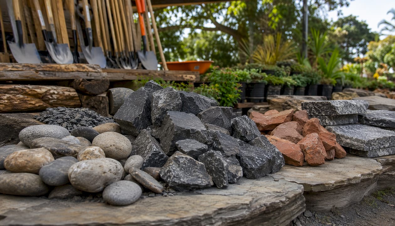 Assortment of garden rock edging materials