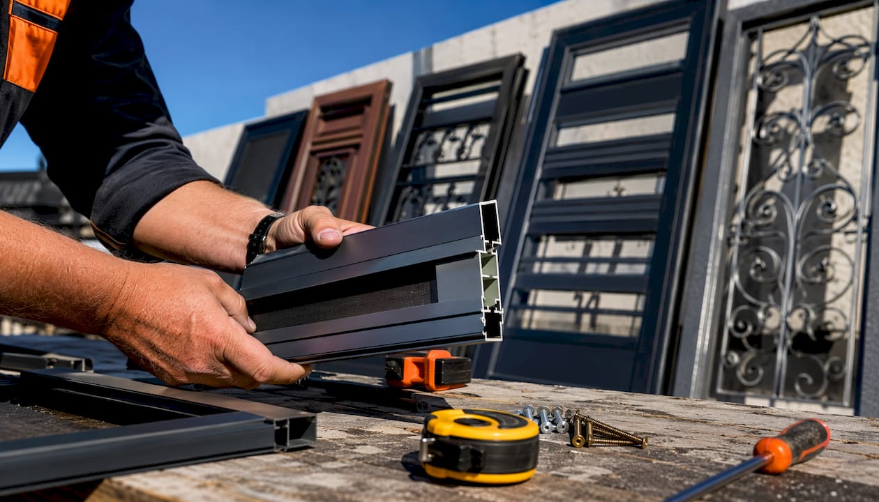 Craftsman inspecting security door materials