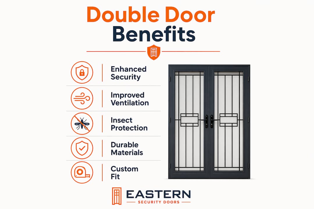 Infographic showing benefits of double security screen doors in Australia
