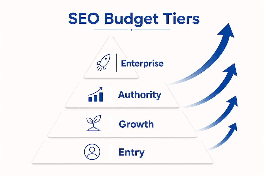 Infographic showing SEO budget tiers pyramid