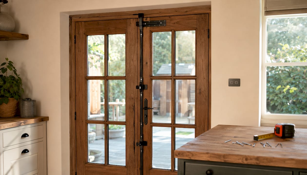 Close-up of multipoint locking on French door