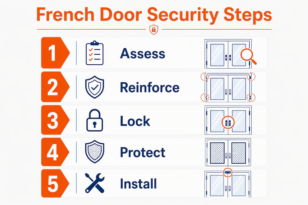 Infographic showing French door security upgrade steps