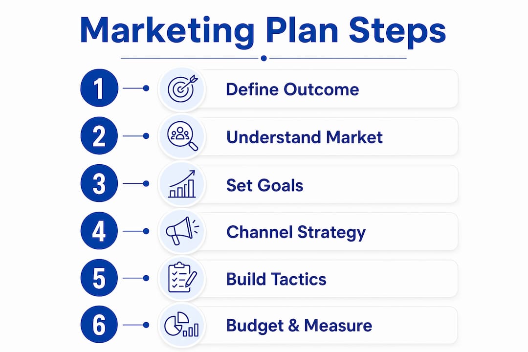 Infographic overview of marketing plan six steps
