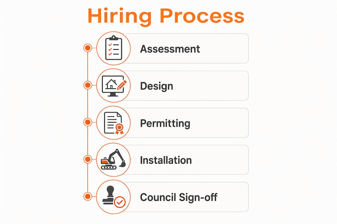 Infographic showing rock beaching hiring process steps