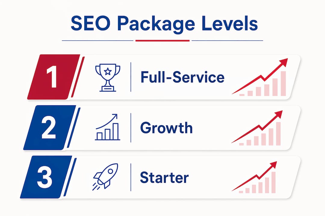 Infographic displaying ranked SEO package tiers