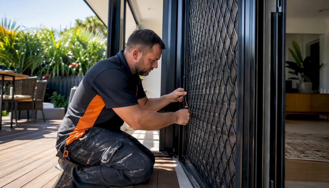 Installer fitting security mesh door