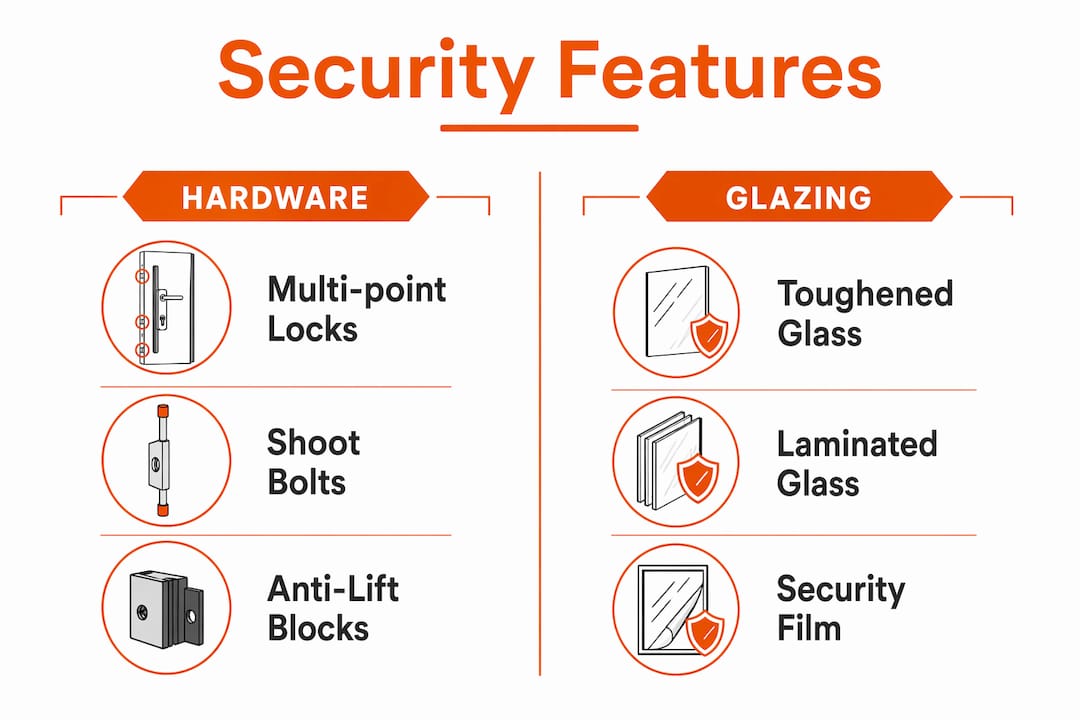 Infographic showing bifold door security features