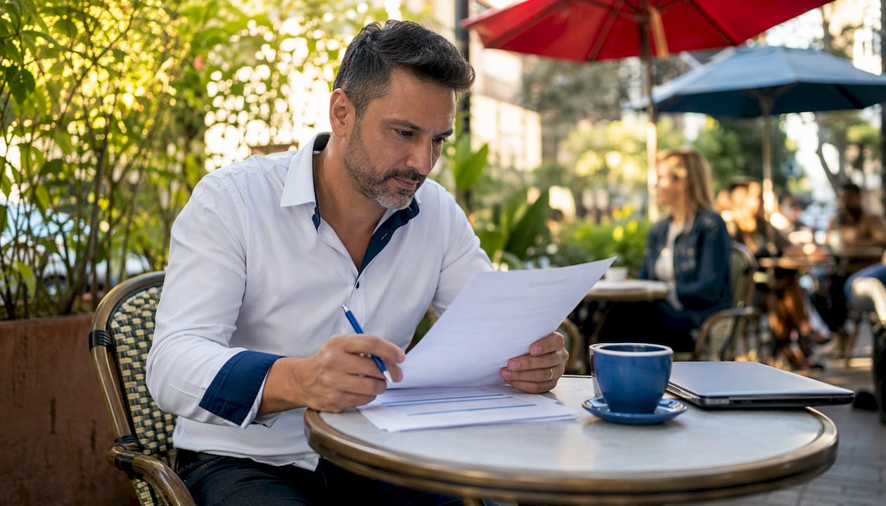 Marketer reviewing Google Business Profile paperwork