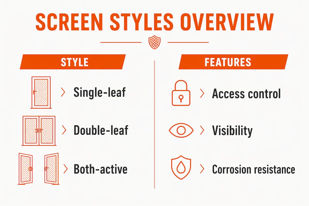 Infographic comparing French door security screen styles with features
