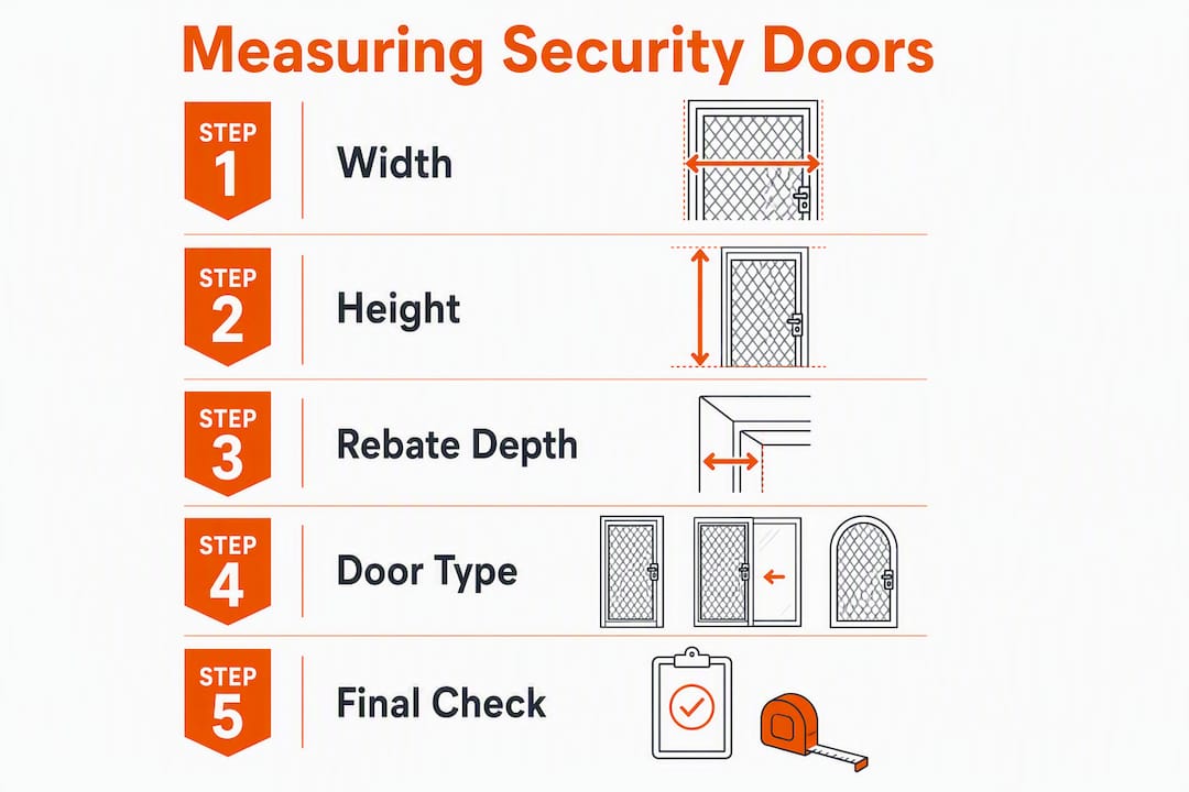 Infographic illustrating steps to measure security doors