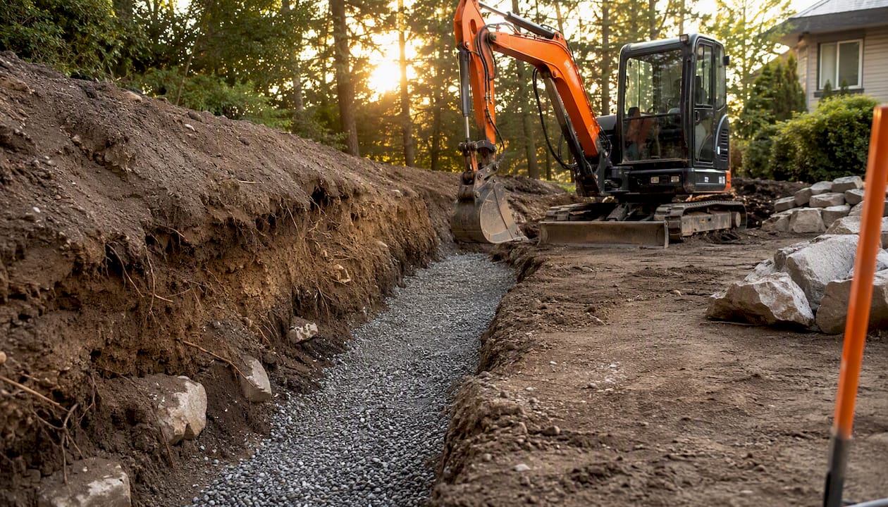 Excavation and gravel base preparation for wall