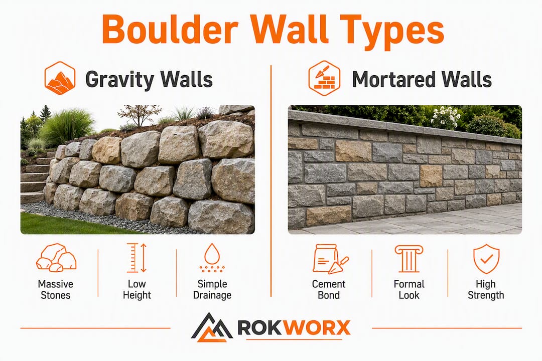 Infographic comparing boulder retaining wall types