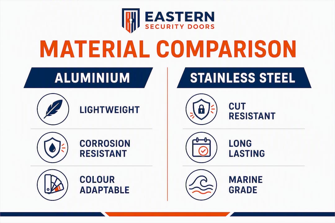 Infographic comparing aluminium and stainless steel door materials