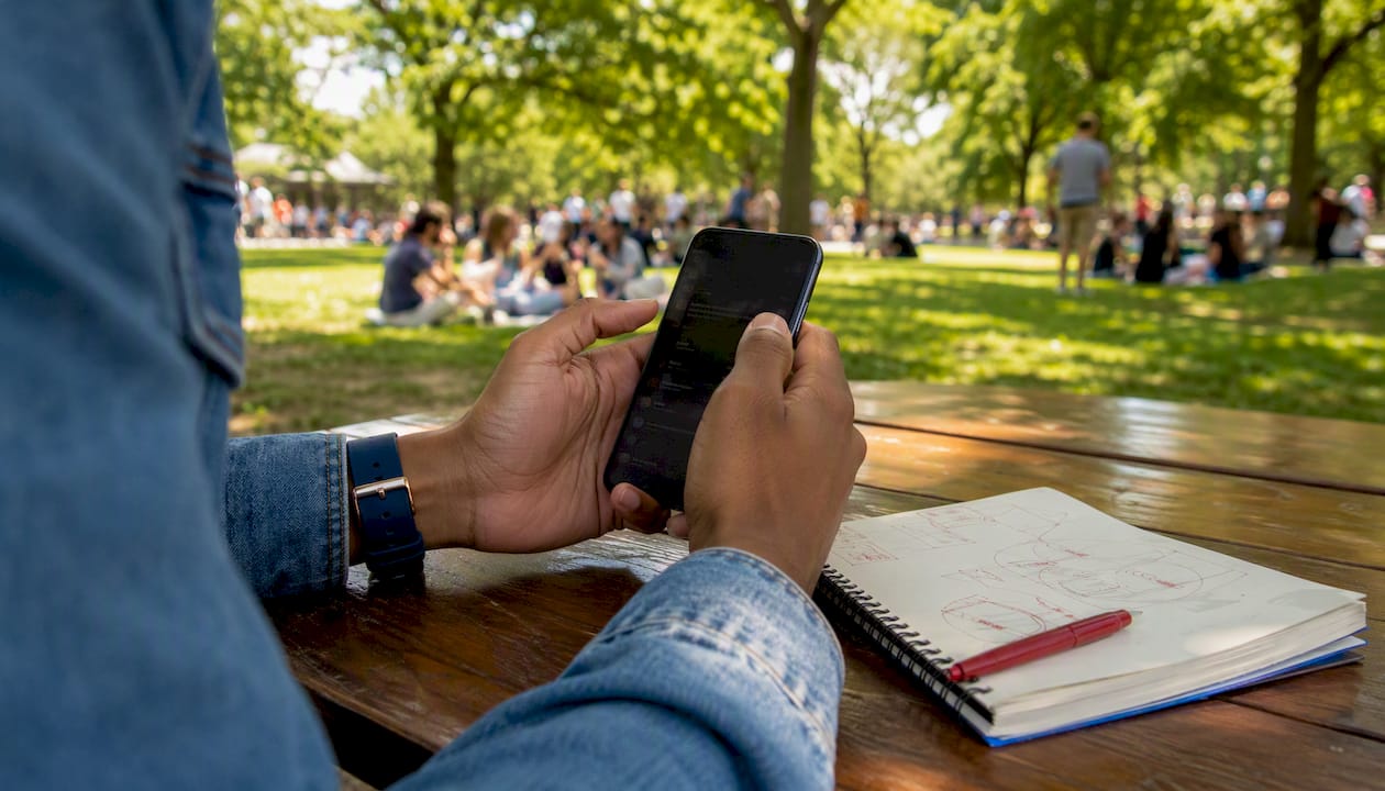 Hands using smartphone for Facebook ad targeting
