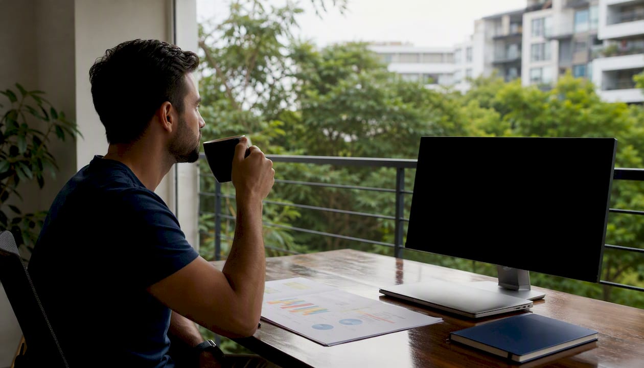 Man reviewing Facebook ad performance papers
