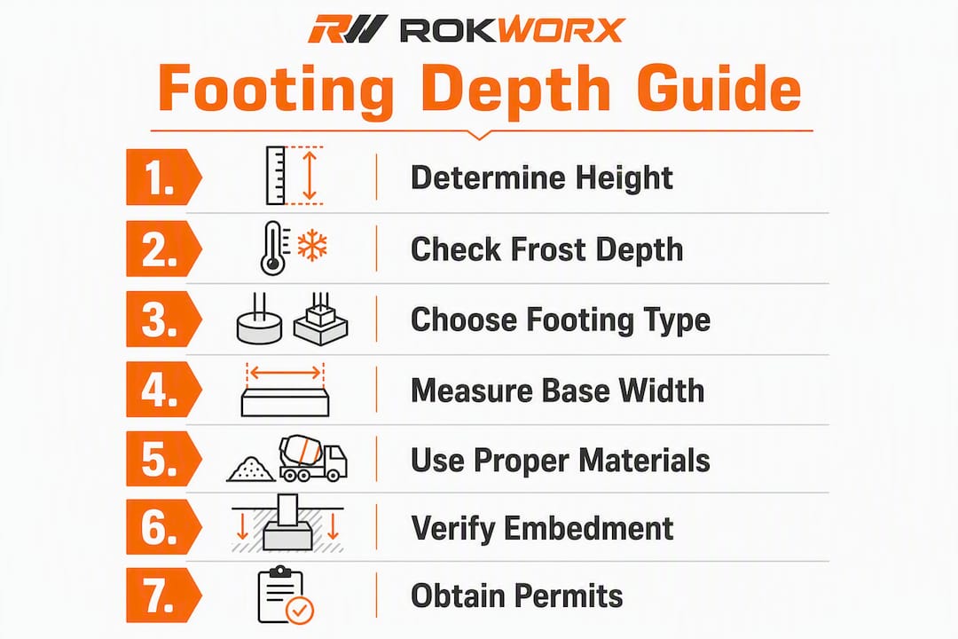 Infographic showing footing depth installation steps