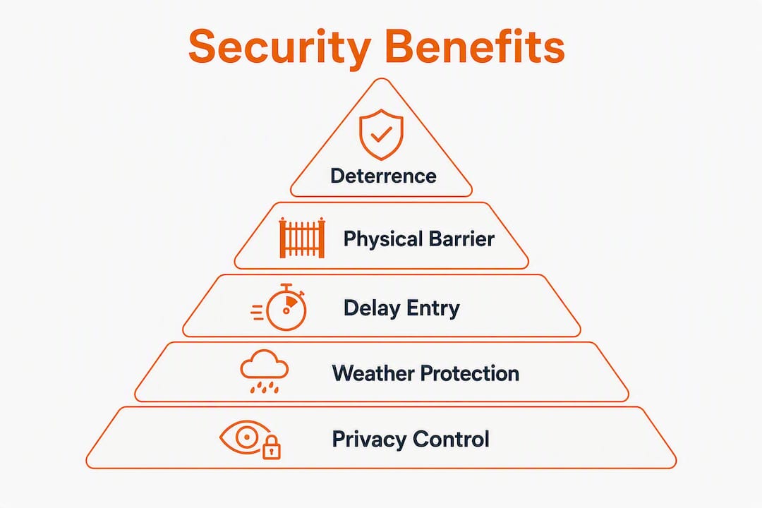 Infographic showing roller shutter security benefits hierarchy