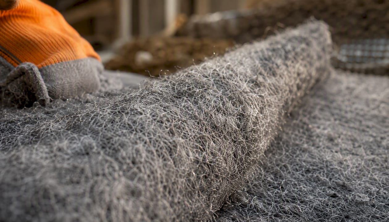 Close-up texture of needle-punched nonwoven geotextile fabric