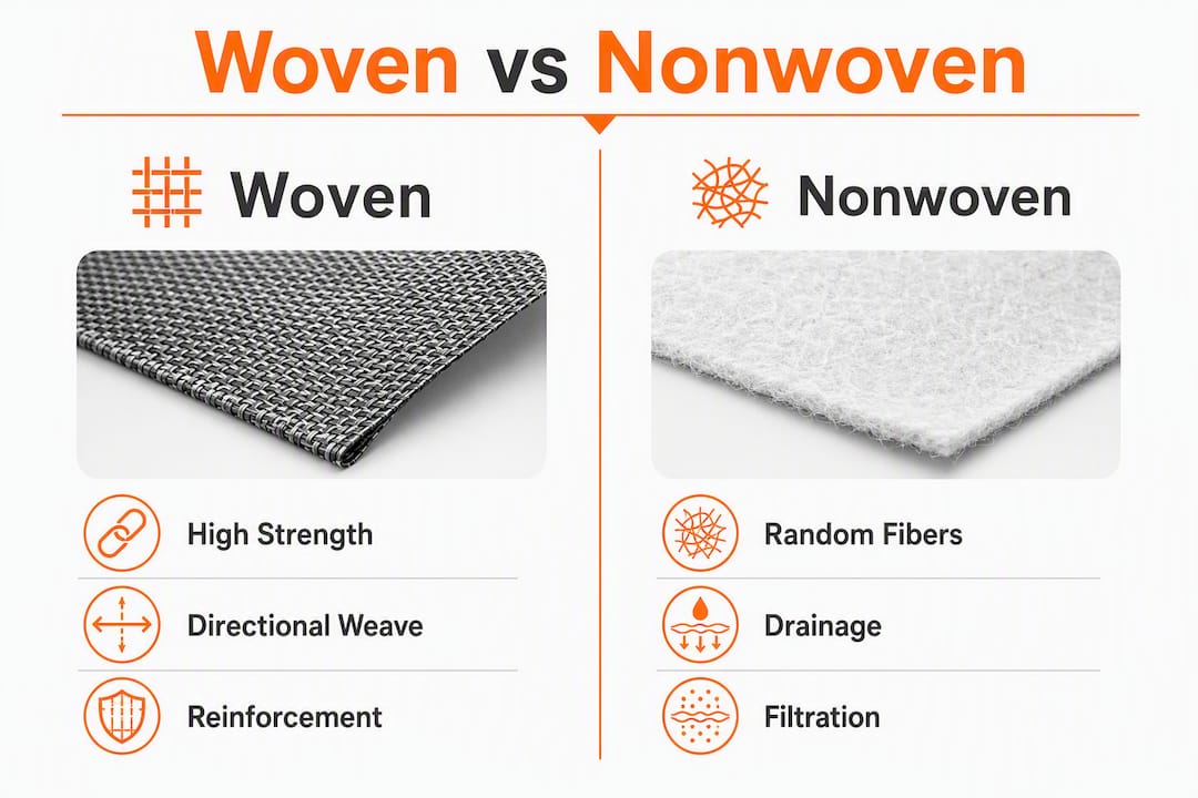 Infographic comparing woven and nonwoven geotextiles properties