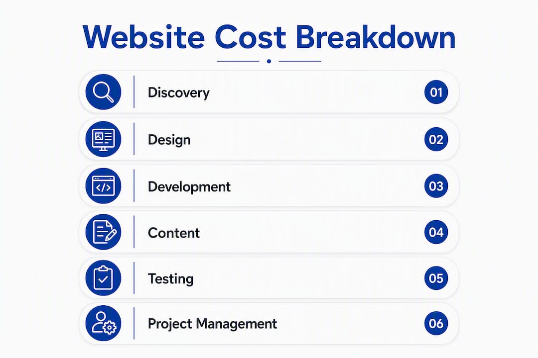 Infographic showing website project cost stages