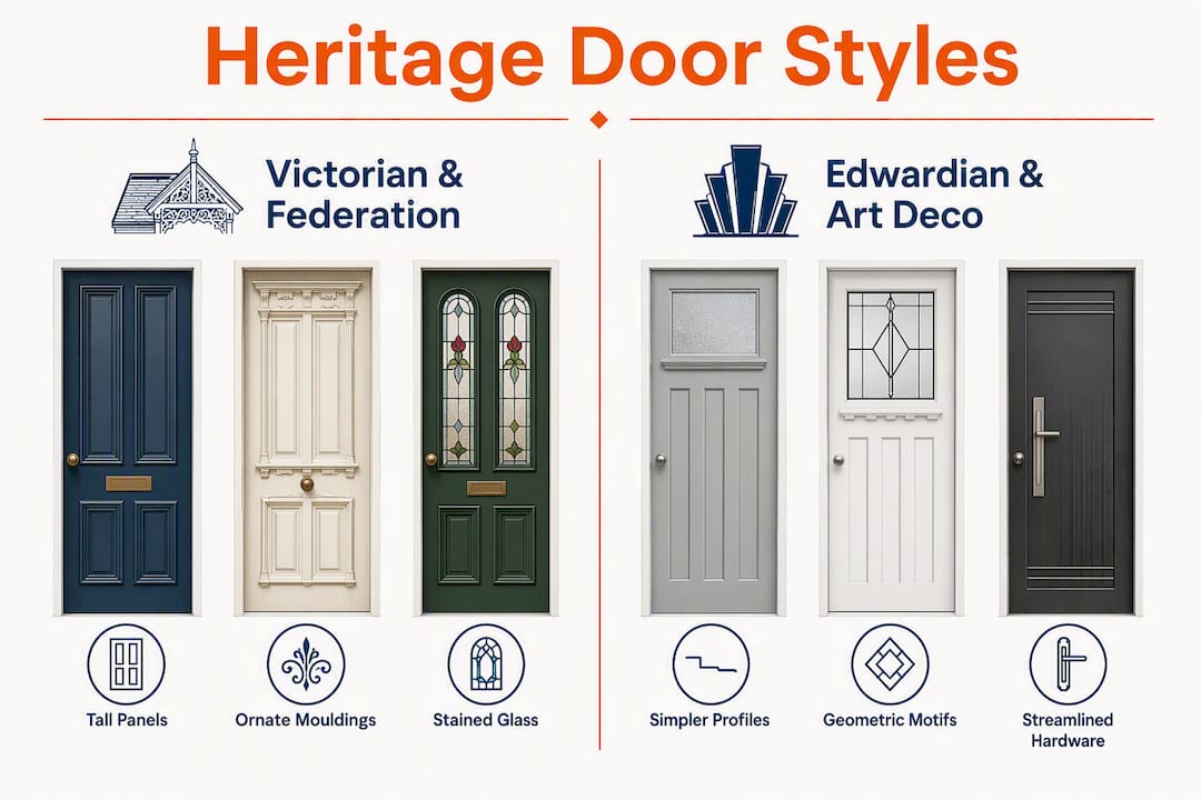 Infographic comparing heritage door styles with key features