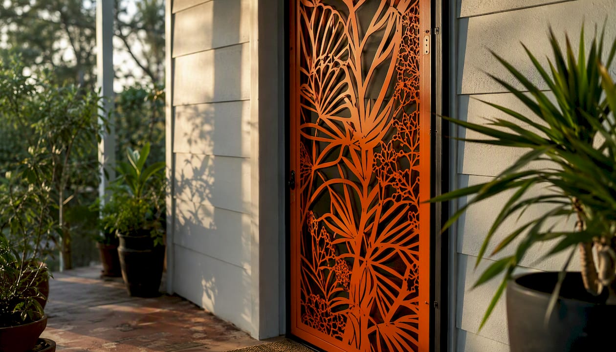 Laser-cut decorative aluminium security panel