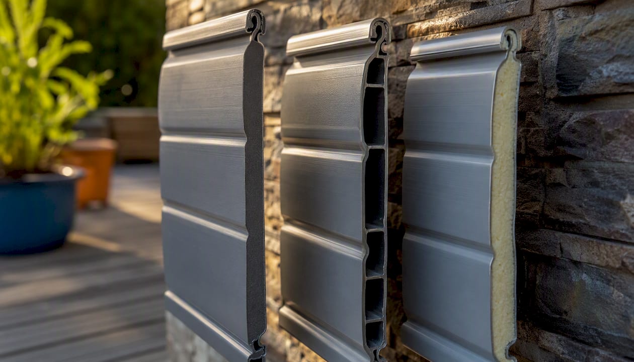 Various roller shutter slat profile cross-sections