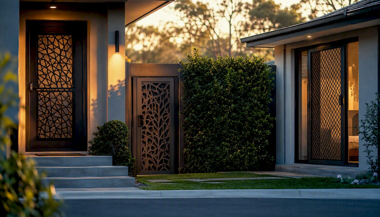 Multiple secured entry points on Australian home exterior
