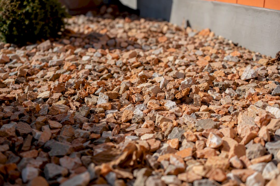 Close-up of landscaping rock covering soil