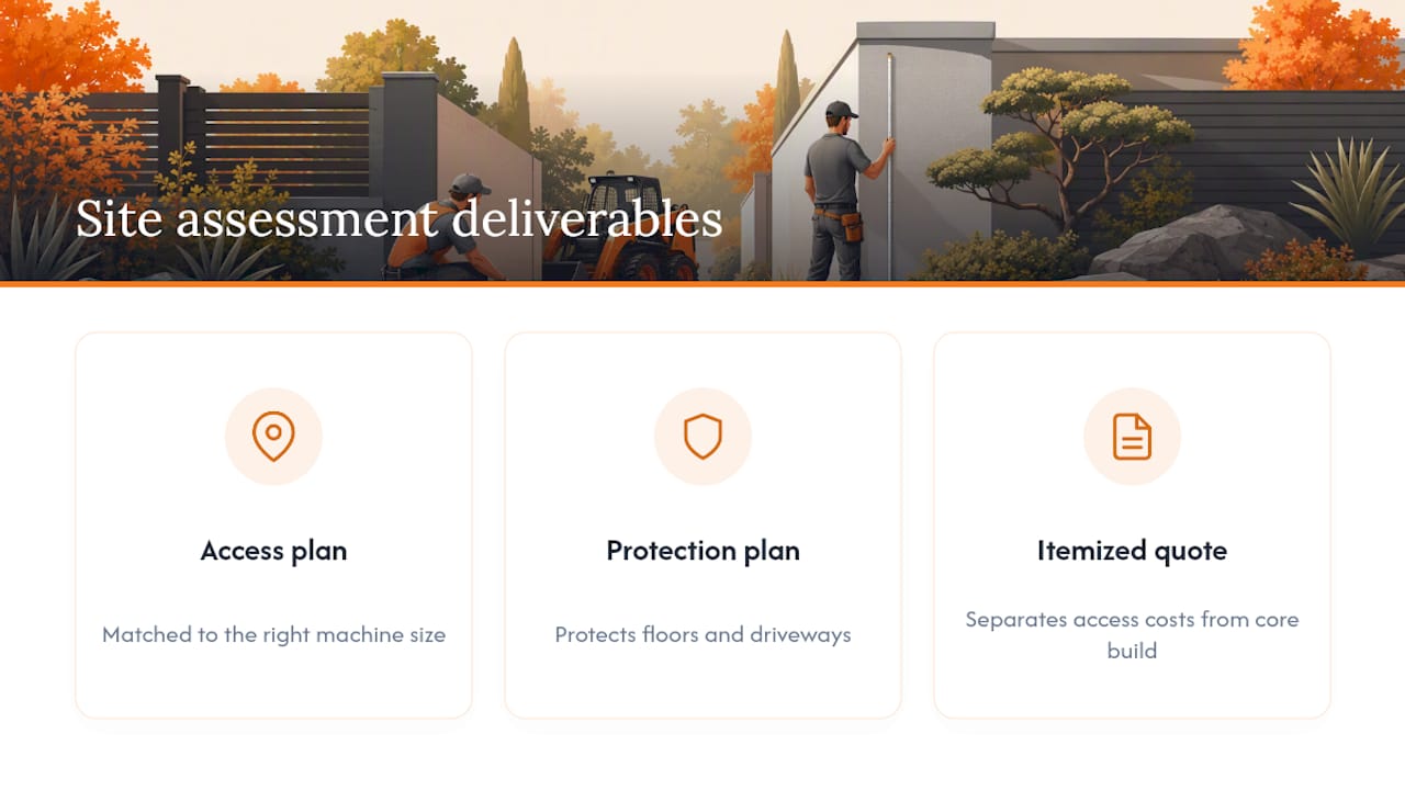 How Rokworx Handles Tight-Access Landscaping Jobs — overview diagram