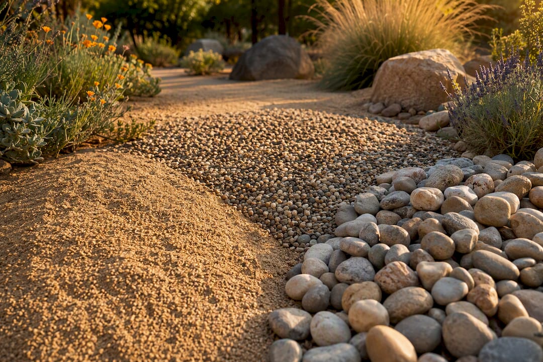 Various drought tolerant landscaping rocks close-up