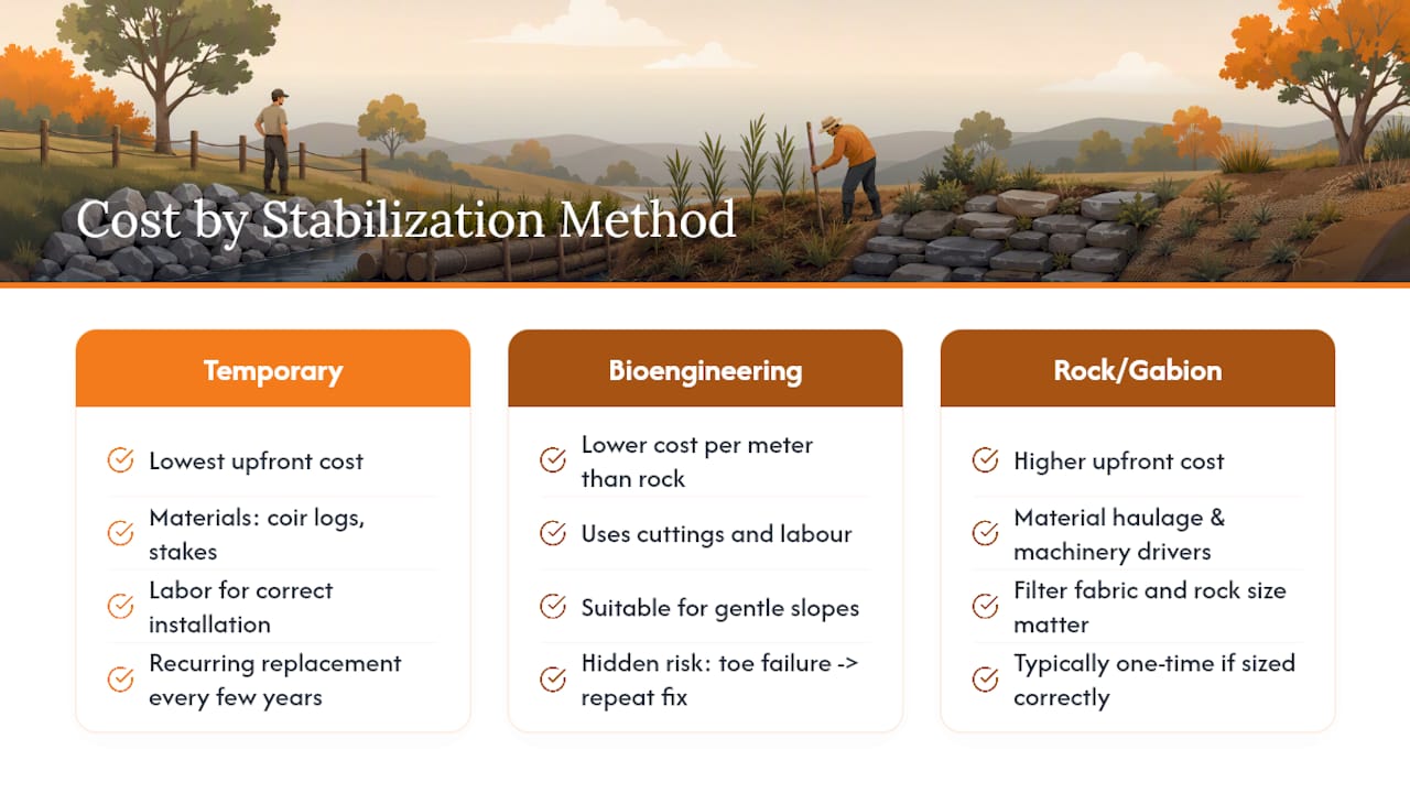 Cost comparison of creek bank stabilization methods
