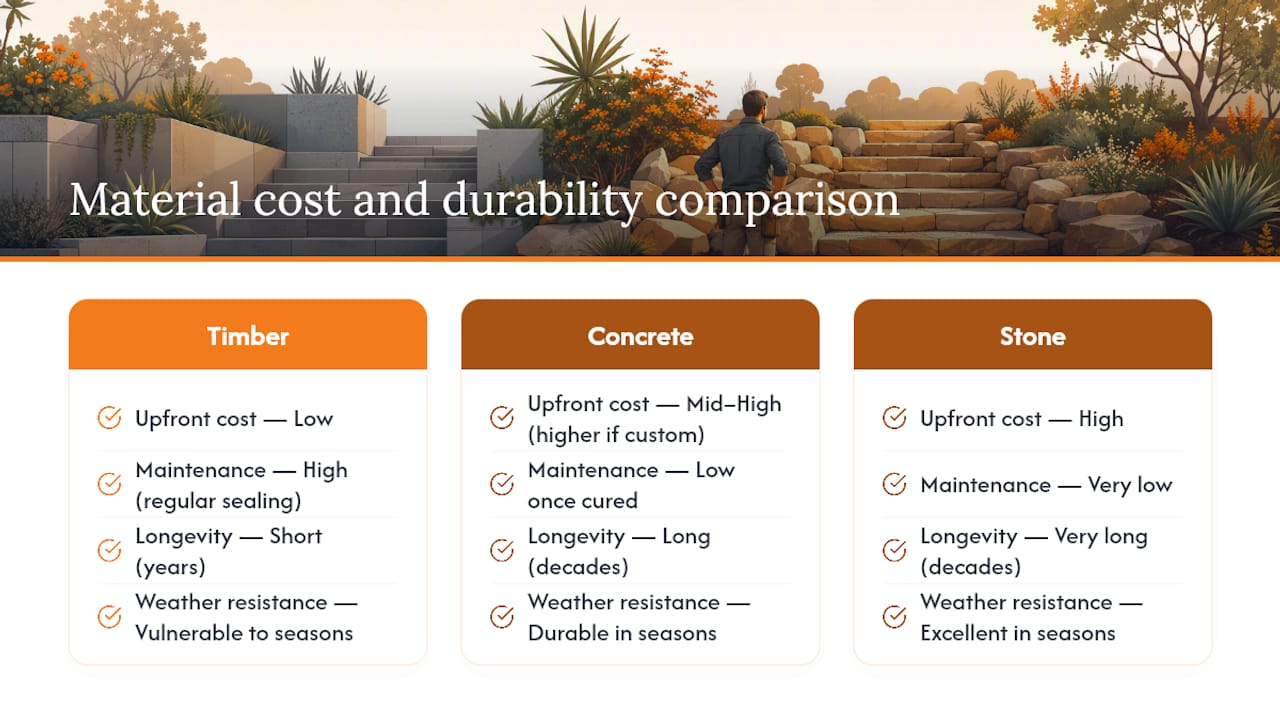 Cost and maintenance comparison of step materials