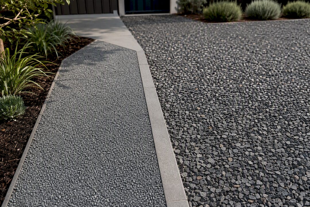 Gray path beside mixed driveway aggregate