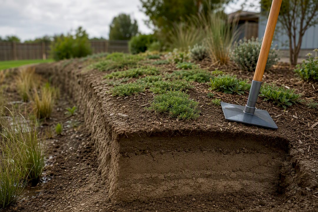 Compacted berm planted with groundcovers