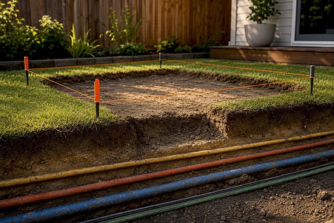 Buried services beneath a planned excavation area