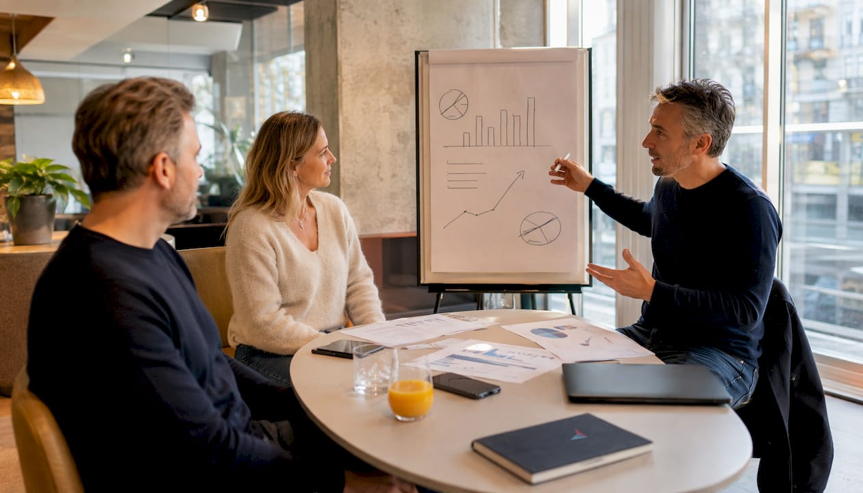 Im Besprechungsraum tauscht sich das Team über die optimale SEO-Strategie aus.