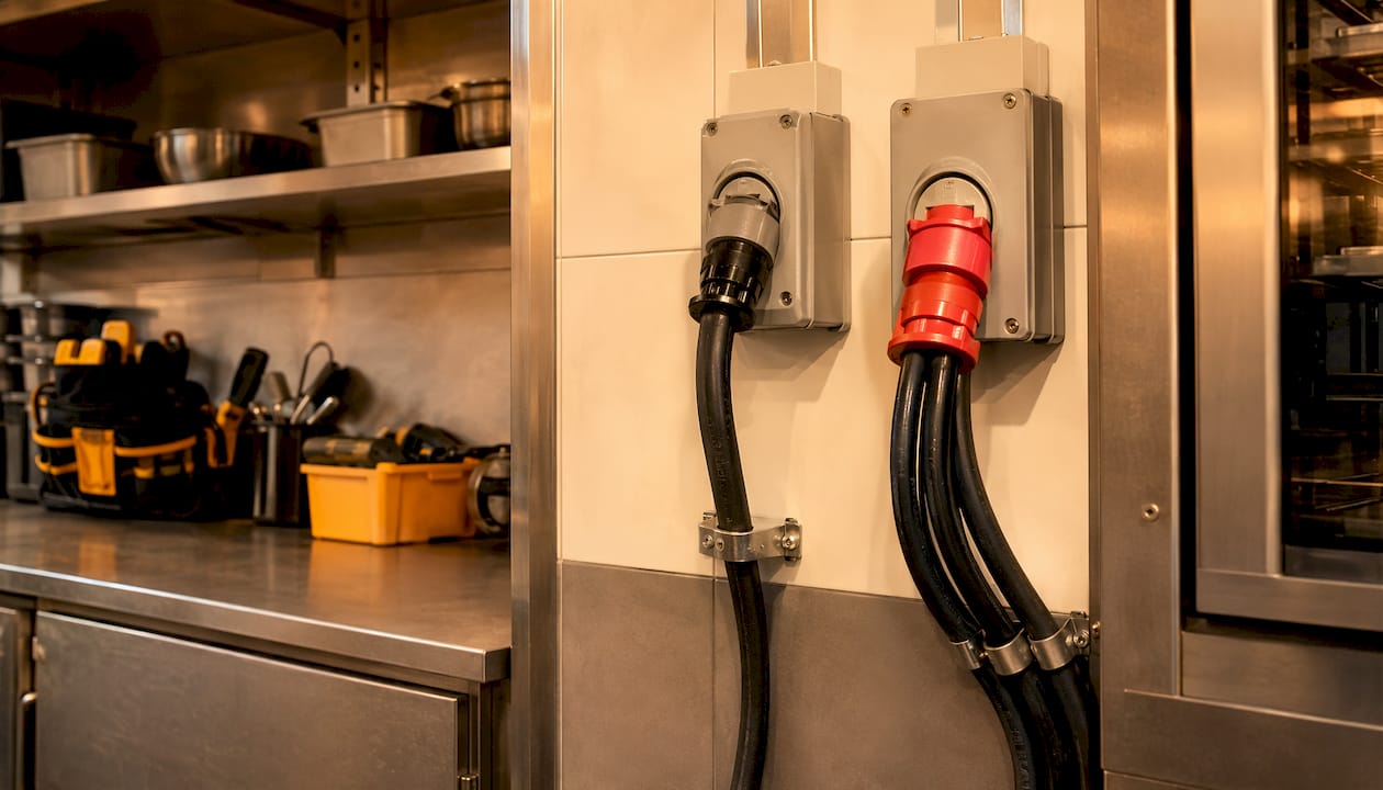 Single-phase and three-phase power cables side by side