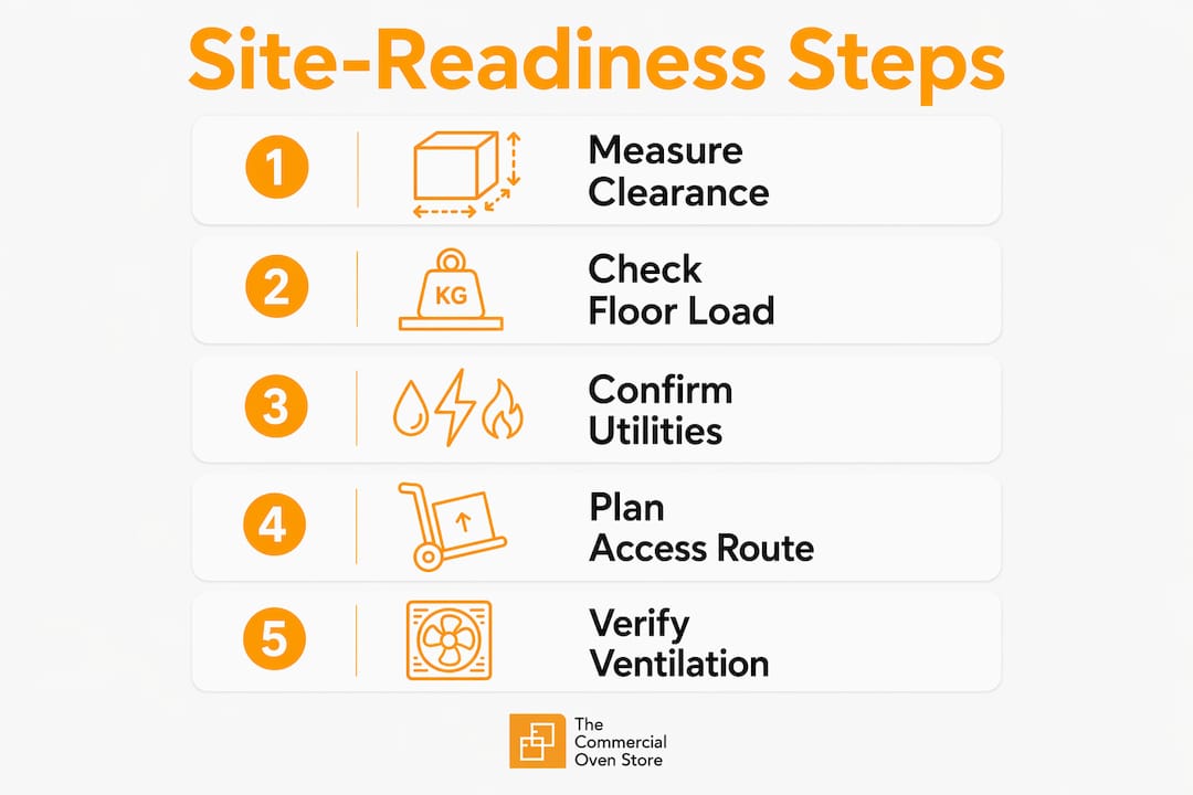 Infographic showing combi oven site readiness steps