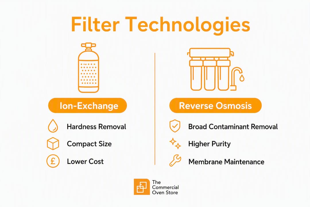 Infographic comparing ion-exchange and reverse osmosis filters