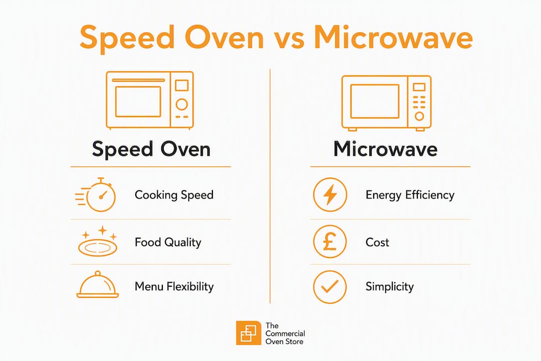 Infographic comparing speed oven and microwave features