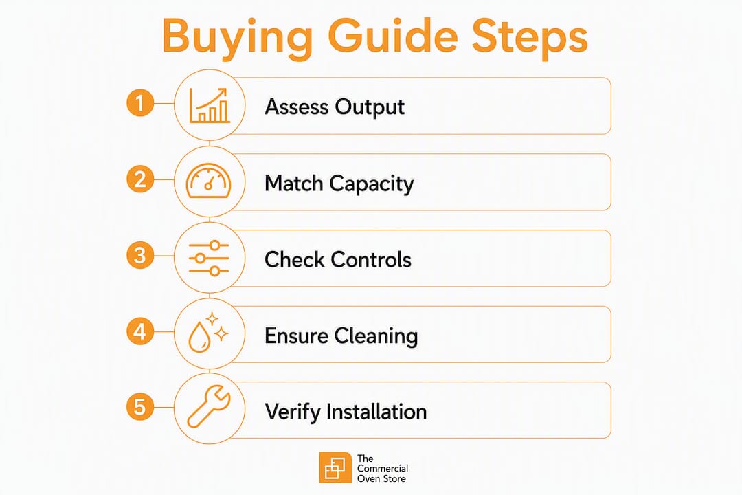 Infographic illustrating buying steps for combi ovens