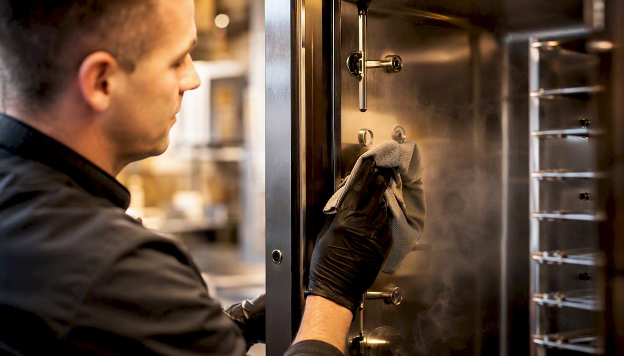 Wiping temperature probes inside combi oven