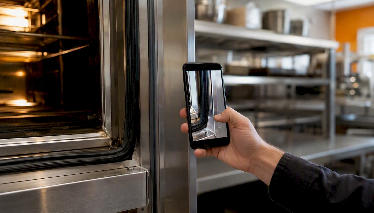Technician photographing oven fault detail