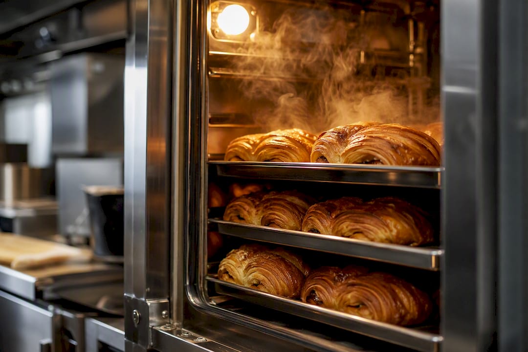 Laminated pastry baking inside oven